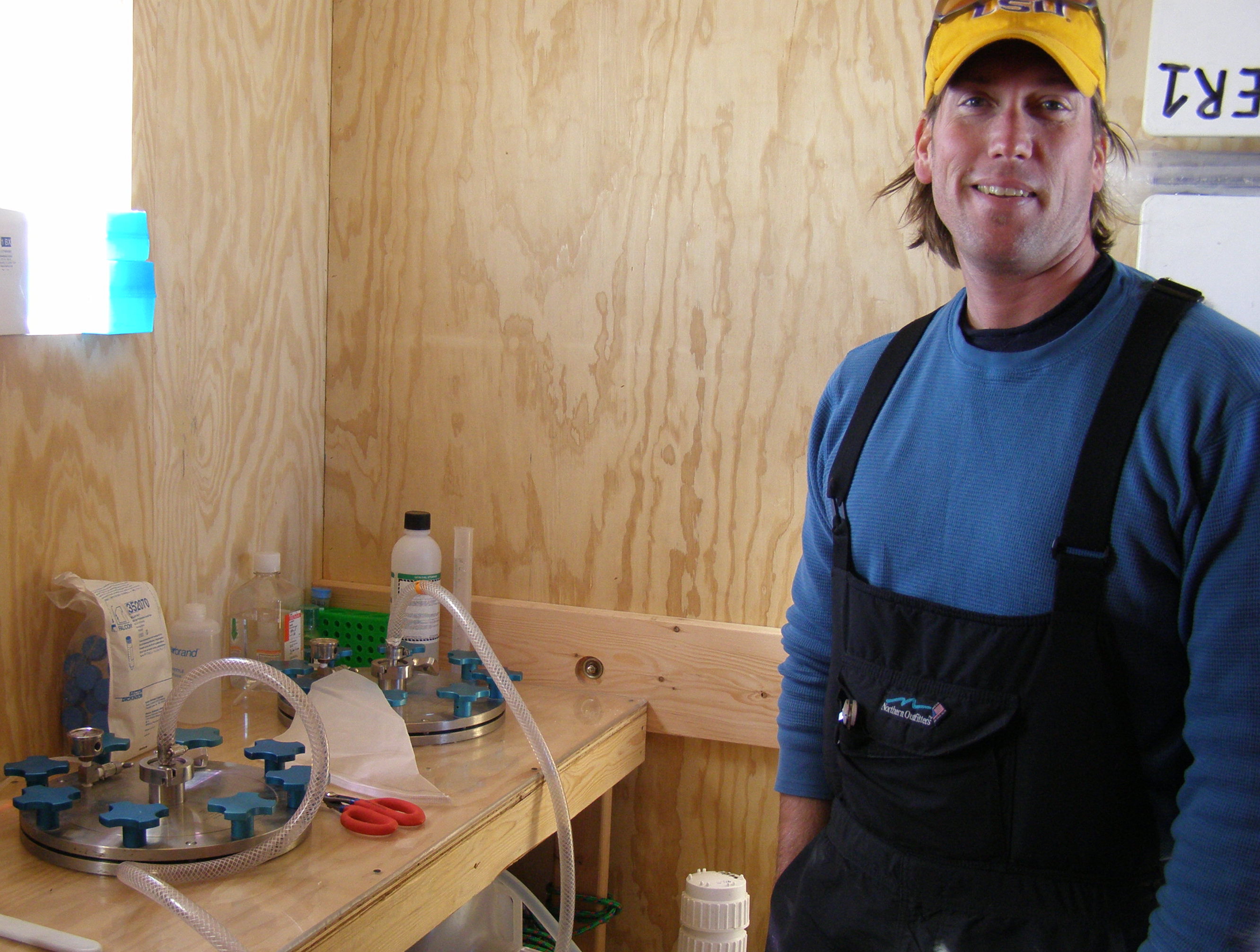 Jeff Hoffman runs the large steel filters for separating the phytoplankton by size