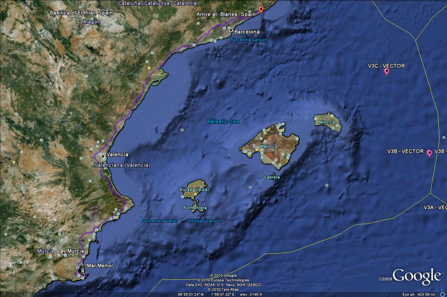 Route from Mar Menor to Blanes
